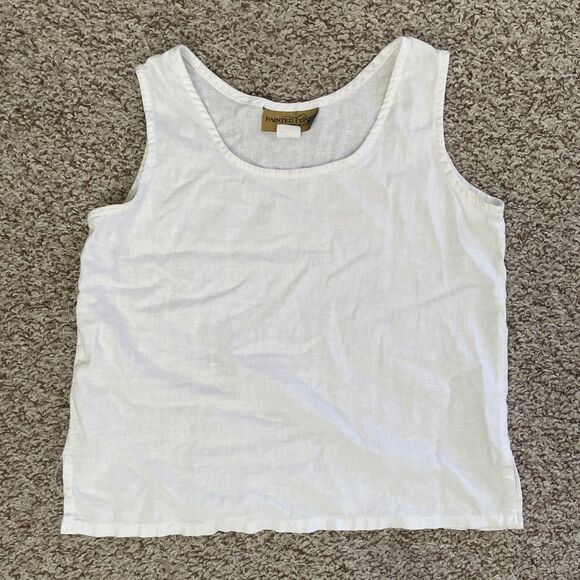 Painted Pony White Linen Sleeveless Crop Blouse Size S Boxy Shell Tank Top Vtg - Picture 1 of 3
